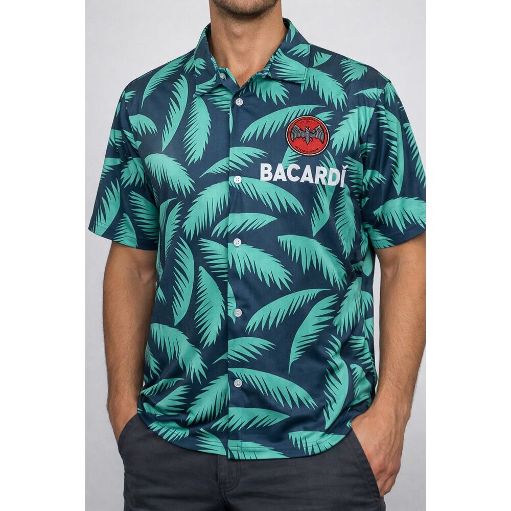 Bacardi Tropical Palm Print Button Up Shirt Mens Large Short Sleeve